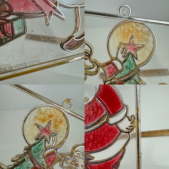 Vtg Retro Mr Mrs Santa Claus Christmas Plastic Faux Stained Glass Suncatcher - Picture 4 of 8
